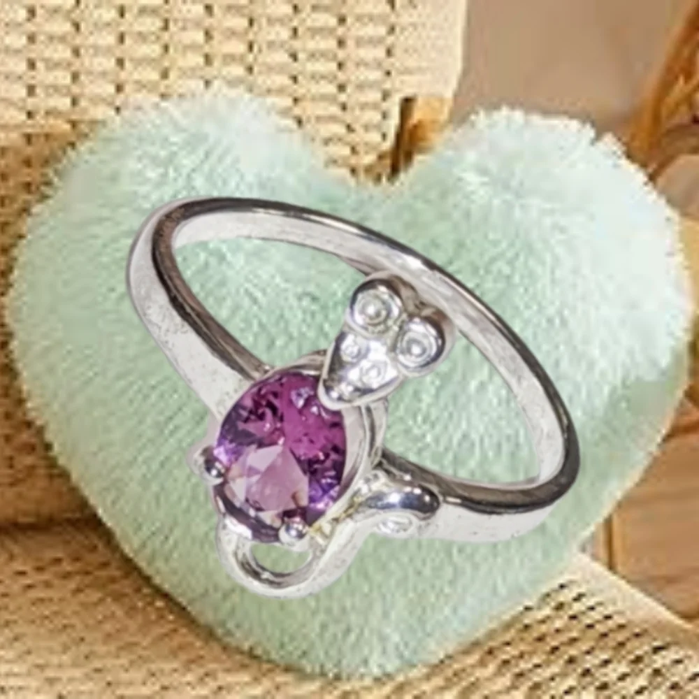 Handcrafted Sterling Silver Mousy Ring w/Amethyst